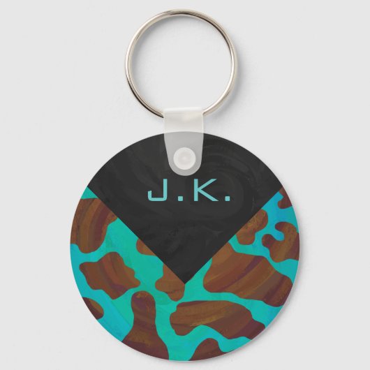 Monogram Koe Bruin en Blauwgroen afdrukken Sleutelhanger (Voorkant)