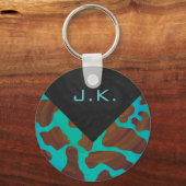 Monogram Koe Bruin en Blauwgroen afdrukken Sleutelhanger (Voorkant)