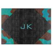 Monogram Koe Bruin en Blauwgroen afdrukken Snijplank (Voorkant)