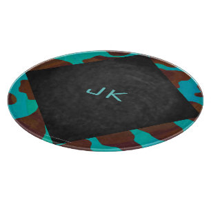 Monogram Koe Bruin en Blauwgroen afdrukken Snijplank