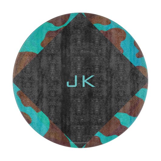 Monogram Koe Bruin en Blauwgroen afdrukken Snijplank (Voorkant)