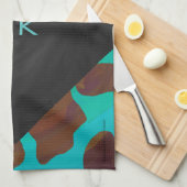 Monogram Koe Bruin en Blauwgroen afdrukken Theedoek (Quarter Fold)
