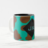 Monogram Koe Bruin en Blauwgroen afdrukken Tweekleurige Koffiemok (Voorkant links)