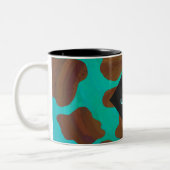 Monogram Koe Bruin en Blauwgroen afdrukken Tweekleurige Koffiemok (Links)
