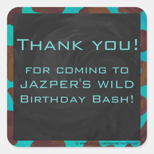 Monogram Koe Bruin en Blauwgroen afdrukken Vierkante Sticker (Voorkant)