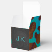 Monogram Koe Bruin en Turkoois Print Bedankdoosjes (Geopend)