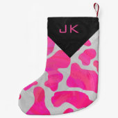 Monogram Koe Heet Roze en Wit Drukpatroon Kleine Kerstsok (Achterkant)