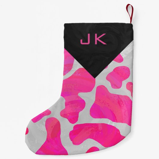 Monogram Koe Heet Roze en Wit Drukpatroon Kleine Kerstsok (Achterkant)