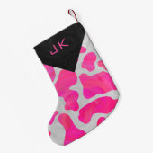 Monogram Koe Heet Roze en Wit Drukpatroon Kleine Kerstsok (Achterkant (Hangend))