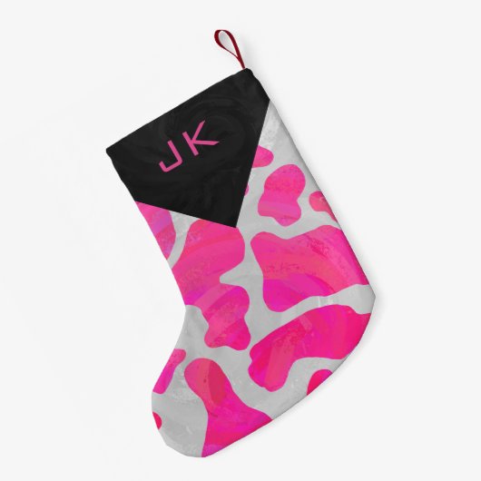 Monogram Koe Heet Roze en Wit Drukpatroon Kleine Kerstsok (Achterkant (Hangend))