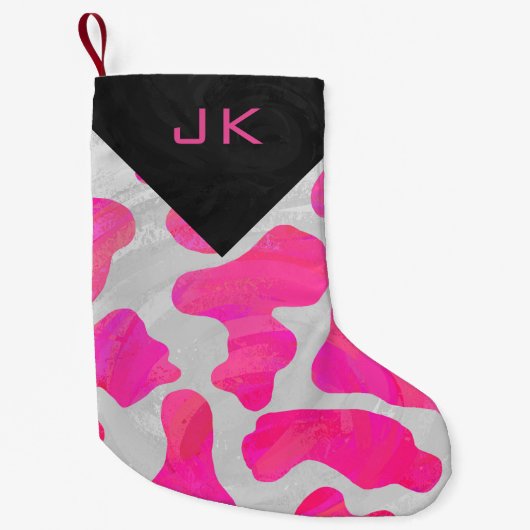Monogram Koe Heet Roze en Wit Drukpatroon Kleine Kerstsok (Voorkant)