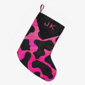 Monogram Koe Hot Pink en Black Print Pattern Kleine Kerstsok (Voorkant (Hangend))