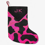 Monogram Koe Hot Pink en Black Print Pattern Kleine Kerstsok (Voorkant)