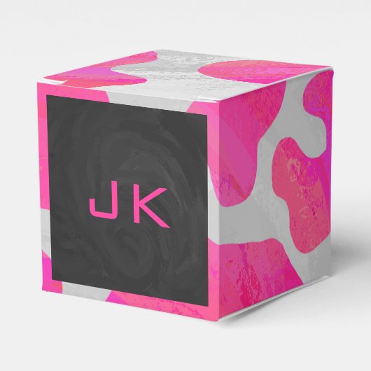 Monogram Koe Hot Pink en White Print Bedankdoosjes (Voorkant Zijde)