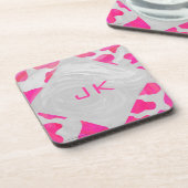 Monogram Koe Hot Pink en White Print Bier Onderzetter (Linkerzijde)