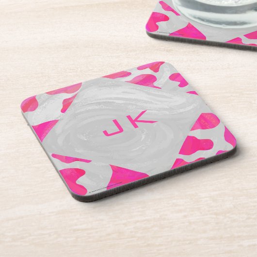 Monogram Koe Hot Pink en White Print Bier Onderzetter (Linkerzijde)