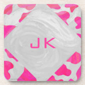 Monogram Koe Hot Pink en White Print Bier Onderzetter (Voorkant)