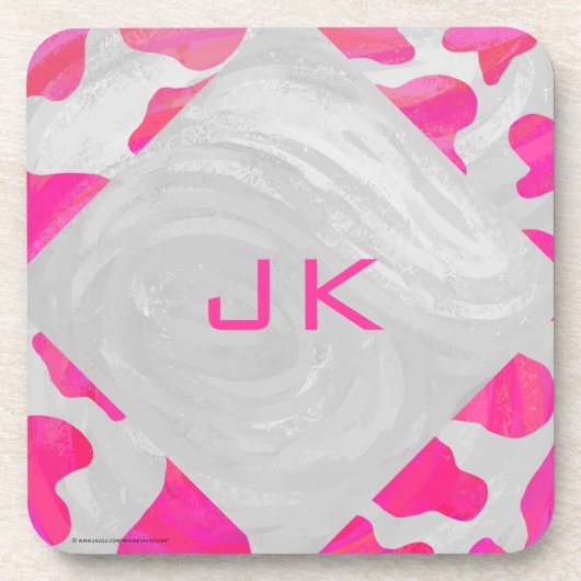 Monogram Koe Hot Pink en White Print Bier Onderzetter (Voorkant)