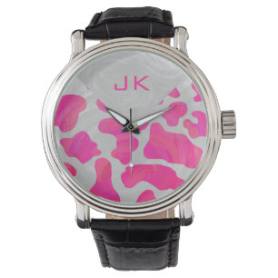 Monogram Koe Hot Pink en White Print Horloge