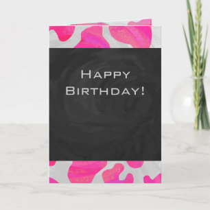 Monogram Koe Hot Pink en White Print Kaart