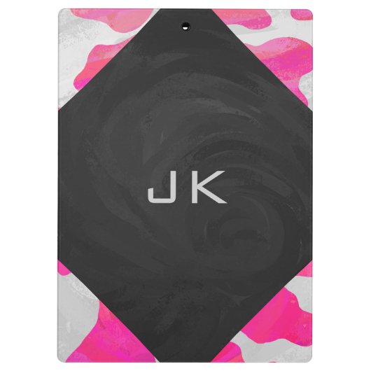 Monogram Koe Hot Pink en White Print Klembord (Achterkant)