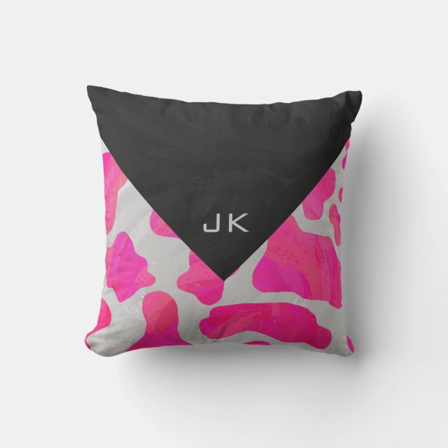 Monogram Koe Hot Pink en White Print Kussen (Voorkant)