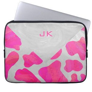 Monogram Koe Hot Pink en White Print Laptop Sleeve