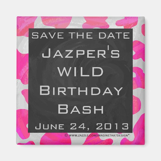 Monogram Koe Hot Pink en White Print Magneet (Voorkant)