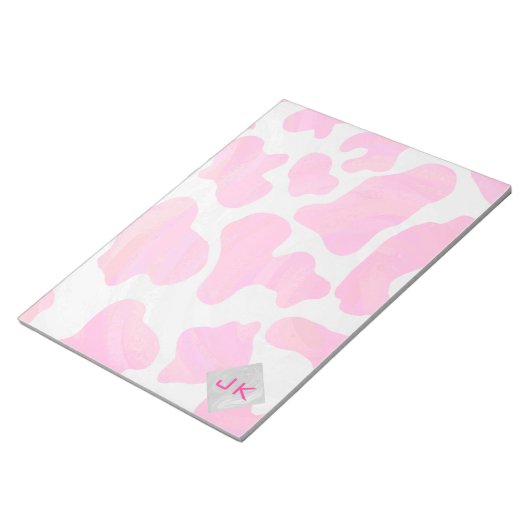 Monogram Koe Hot Pink en White Print Notitieblok (Schuin)