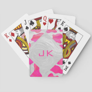 Monogram Koe Hot Pink en White Print Pokerkaarten