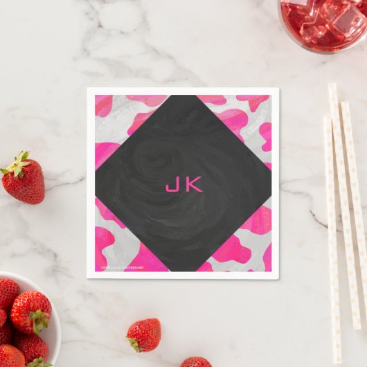 Monogram Koe Hot Pink en White Print Servetten (Insitu)