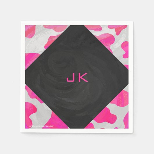 Monogram Koe Hot Pink en White Print Servetten (Voorkant)