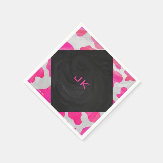 Monogram Koe Hot Pink en White Print Servetten (Hoek)