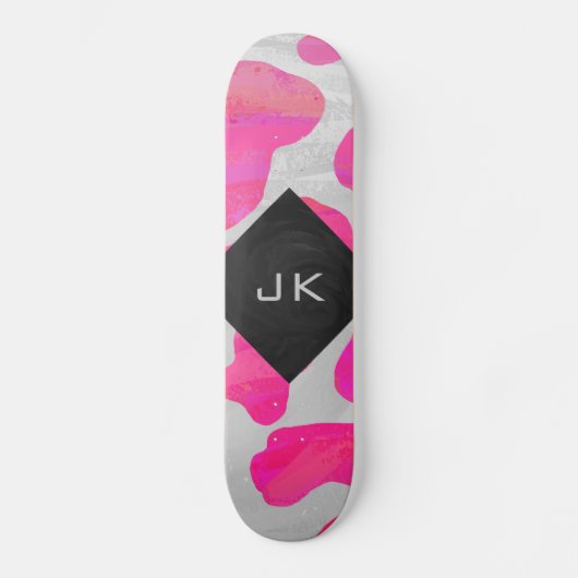 Monogram Koe Hot Pink en White Print Skateboard (Voorkant)