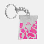 Monogram Koe Hot Pink en White Print Sleutelhanger (Voorkant Links)
