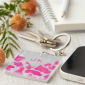 Monogram Koe Hot Pink en White Print Sleutelhanger (Voorkant Rechts)