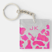 Monogram Koe Hot Pink en White Print Sleutelhanger (Voorkant)
