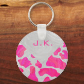 Monogram Koe Hot Pink en White Print Sleutelhanger (Voorkant)