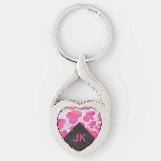 Monogram Koe Hot Pink en White Print Sleutelhanger (Voorkant)