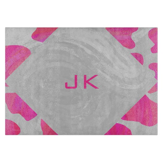 Monogram Koe Hot Pink en White Print Snijplank (Voorkant)