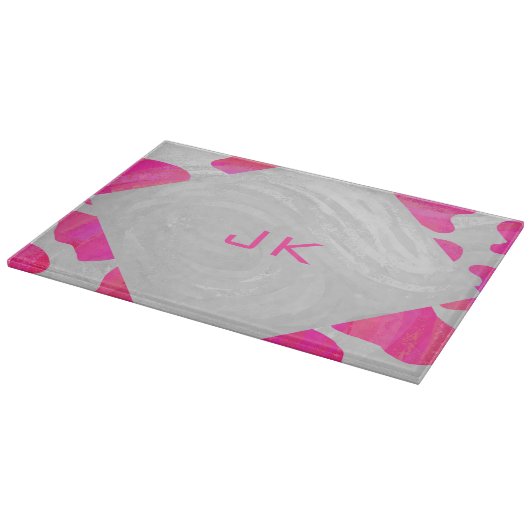 Monogram Koe Hot Pink en White Print Snijplank (Hoek)