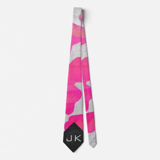 Monogram Koe Hot Pink en White Print Stropdas (Voorkant)