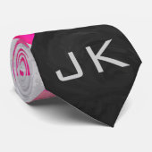 Monogram Koe Hot Pink en White Print Stropdas (Opgerold)