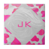 Monogram Koe Hot Pink en White Print Tegeltje (Voorkant)