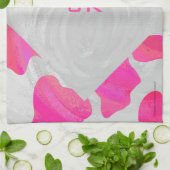 Monogram Koe Hot Pink en White Print Theedoek (Gevouwen)