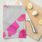 Monogram Koe Hot Pink en White Print Theedoek (Quarter Fold)