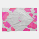 Monogram Koe Hot Pink en White Print Theedoek (Horizontaal)