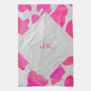Monogram Koe Hot Pink en White Print Theedoek