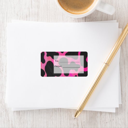 Monogram Koe Hot Pink en zwarte afdrukken Etiket (Insitu)