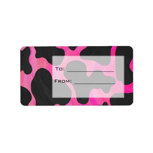 Monogram Koe Hot Pink en zwarte afdrukken Etiket (Voorkant)